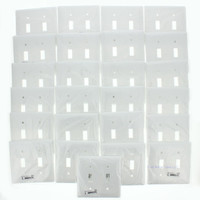 25 Hubbell White UNBREAKABLE 2-Gang Toggle Switch Covers Nylon Wallplate Switchplate NP2W