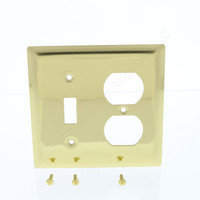 P&S Polished Solid Brass 2-Gang Toggle Switch Cover Outlet Wallplate SB18-PBCC10