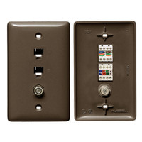 Hubbell NS790 Brown 1-Gang Cat 5e 6P4C Jack Coaxial F-Connector Cover Wallplate