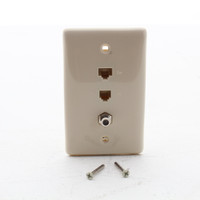 Hubbell NS790 Light Almond 1G Cat 5e 6P4C Jack Coax F-Connector Cover Wallplate