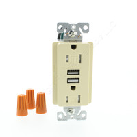 Eaton Ivory Tamper Resistant 15A Outlet Receptacle 3.1A USB Charger Bulk TR7755V