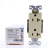 Eaton Ivory Industrial Decorator Wing Receptacle Duplex Outlet 5-20R 20A 6362V