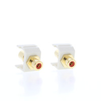 Hubbell Light Almond Snap-Fit Keystone RCA Audio Video Cable Coaxial Jack Red Center Rear RCA Termination SFRCRFFLA