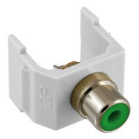 Hubbell White Snap-Fit Keystone RCA Audio Video Jack Green Center Solder Termination SFRCGNW