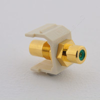 Hubbell Light Almond Snap-Fit Keystone RCA Audio Video Cable Coaxial Jack Green Center Rear RCA Termination SFRCGNFFLA