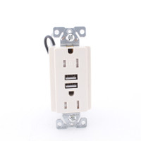 Eaton Light Almond Tamper Resistant 15A Outlet Receptacle 3.1A USB Charger Bulk TR7755LA