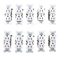10 Eaton White Tamper Resistant Duplex Receptacle Outlets 5-15R 15A Black-Backing TR270W-E