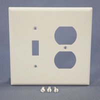 Cooper White Mid-Size UNBREAKABLE Toggle Switch Duplex Outlet Cover Wallplate PJ18W
