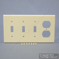 Leviton Light Almond 4-Gang 3-Switch 1-Duplex Receptacle Outlet Cover Plate Wallplate Switchplate P38-T