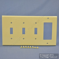 Leviton Ivory 4-Gang UNBREAKABLE Thermoplastic Combination Switch Plate Decora GFCI Cover Nylon Wallplate GFI 80732-I