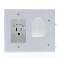 Cooper 2-Gang Thermoplastic Recessed Multimedia Cable Plate with Single Receptacle Side Wire 15A 125VAC 35MRW
