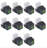 10 Hubbell Black Snap-Fit Keystone Stereo Audio RCA Jacks Green 110-Type SFRC110GN