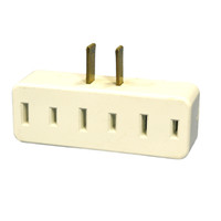 White Adapter Plug-In Triple Tap Outlet NEMA 1-15R 15A 125V 65-W Square Edges