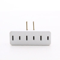 White Adapter Plug-In Triple Tap Outlet NEMA 1-15R 15A 125V 65-W Square Edges
