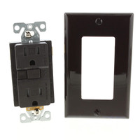 Eaton Brown Tamper Resistant GFCI Self-Test Straight Blade Duplex Receptacle 5-15R 15A 125V TRSGF15B