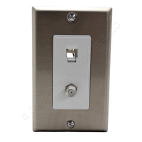 Cooper Bundle Phone/Coaxial Cable Combo Jack + Stainless Rocker Wallplate Cover