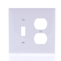 Eaton White Mid-Size UNBREAKABLE Toggle Switch Duplex Outlet Wallplate PJ18W