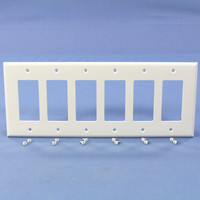 Cooper White 6-Gang Decorator UNBREAKABLE Mid-Size Wallplate GFCI GFI Nylon Cover PJ266W