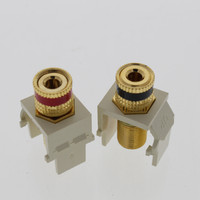 PAIR Leviton Almond Quickport Stereo Audio Speaker Gold Binding Post Jacks 40833-A