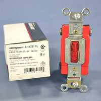 Cooper Red PILOT Light INDUSTRIAL Single Pole Toggle Wall Switch 20A AH1221PL
