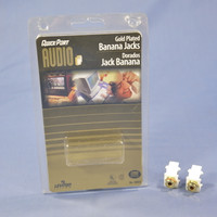 PAIR White Leviton Quickport Stereo Audio Banana Jacks 40837-W
