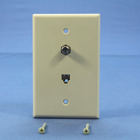 Cooper Lt Almond 4-Wire Telephone Phone Jack Coaxial Cable Mid-Size Wallplate 3536-4LA