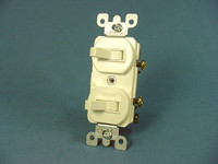 Leviton Almond Double Wall Light Switch Duplex Toggle 15A Single Pole 5224-2A