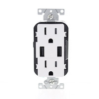 Leviton T5632-W Wall Outlet Charger with 15A Tamper Resistant Receptacles