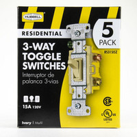 5 Hubbell Ivory Framed Toggle Light Switches 3-way Residential 15A 120V RS315I