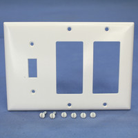 Pass and Seymour SP1262-W White Decorator & Toggle Switch 3-Gang Plastic Cover Wallplate GFCI GFI