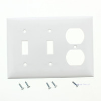 P&S White Standard Size 3G Duplex Outlet Receptacle Toggle Switch Combination Thermoset Wallplate Plastic Cover SP28-W