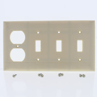 Pass and Seymour Ivory Lined 4-Gang Standard Toggle Switch Duplex Receptacle Outlet Plastic Wallplate Cover SP38-I