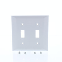Pass and Seymour White 2-Gang Standard Size Dual Toggle Switch Thermoset Cover Plastic Wallplate Switchplate SP2-W