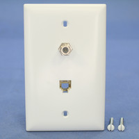 Pass & Seymour Trademaster TPTELTV-W White 1-Gang Phone Cable CATV Video Jack Wallplate Telephone Coax Cover