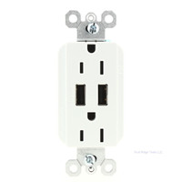 Pass & Seymour TM826USBW White Tamper Resistant Receptacle 3.1A USB Outlet 15A Box