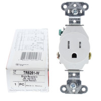 Pass & Seymour White Tamper Resistant Commercial Straight Blade Single Receptacle Outlet NEMA 5-15R 15A 125V TR5251-W