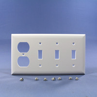 Pass and Seymour Legrand White 4-Gang Combination Toggle Switch Duplex Receptacle Outlet Plastic Wallplate Cover Standard Size SP38-W