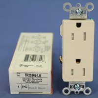 Pass & Seymour Light Almond Tamper Resistant Decorator Straight Blade Outlet Receptacle NEMA 5-15R 15A 125V TR26262-LA