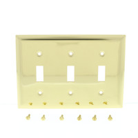 Pass & Seymour Solid Polished Brass 3-Gang Toggle Switch Wallplate Cover SB3-PBCC10