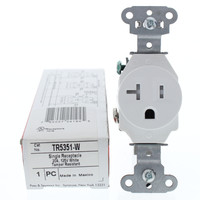 Pass and Seymour TR5351-W White Tamper Resistant Commercial Straight Blade Single Receptacle Outlet NEMA 5-20R 20A 125V