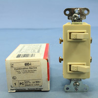 Pass & Seymour Ivory COMMERCIAL Grade Single Pole Dual Duplex Decorator Toggle Light Wall Switch 15A 120V 680-I