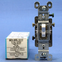 Pass and Seymour White ILLUMINATED 3-Way Toggle Wall Light Switch 15A 120V AC 663-WSLG