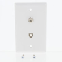 Eaton White 4-Wire Telephone Phone Jack Coaxial Cable Standard Wallplate 3535-4W