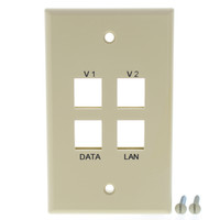 Leviton 41080-EIV Ivory 1-Gang Flush Quickport 4-Port Labeled Wallplates Cover