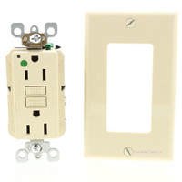 Leviton N7599-HGI Ivory Hospital Grade Slim GFCI Wallplate 15A-125V Receptacle