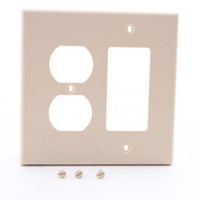 Hubbell PJ826I Ivory Unbreakable 2-Gang Combination Duplex Outlet Cover Decorator Rocker Switch GFCI Mid-Size Wallplate