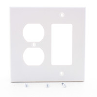 Hubbell PJ826W White Unbreakable 2-Gang Combination Duplex Outlet Cover Decorator Rocker Switch GFCI Mid-Size Wallplate