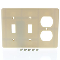 GE SP28 Ivory 3-Gang Duplex Outlet Switch Thermoset Wallplate Standard Size