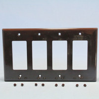 Cooper Brown 4-Gang Decorator UNBREAKABLE Mid-Size Wallplate Rocker Switch Cover PJ264B