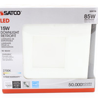 Satco S29770 15W LED Recessed Retrofit 5-6" Downlight White Square Dimmable 1000lm 2700K